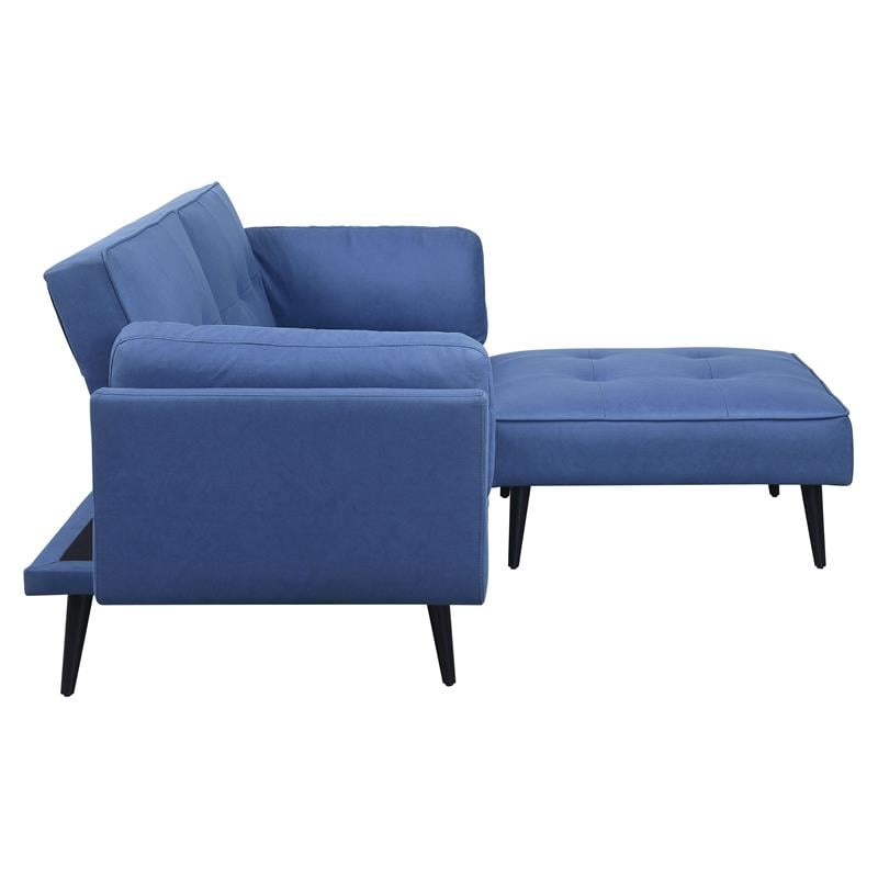 ACME Furniture Nafisa Fabric Upholstered Adjustable Sofa with Ottoman in Blue