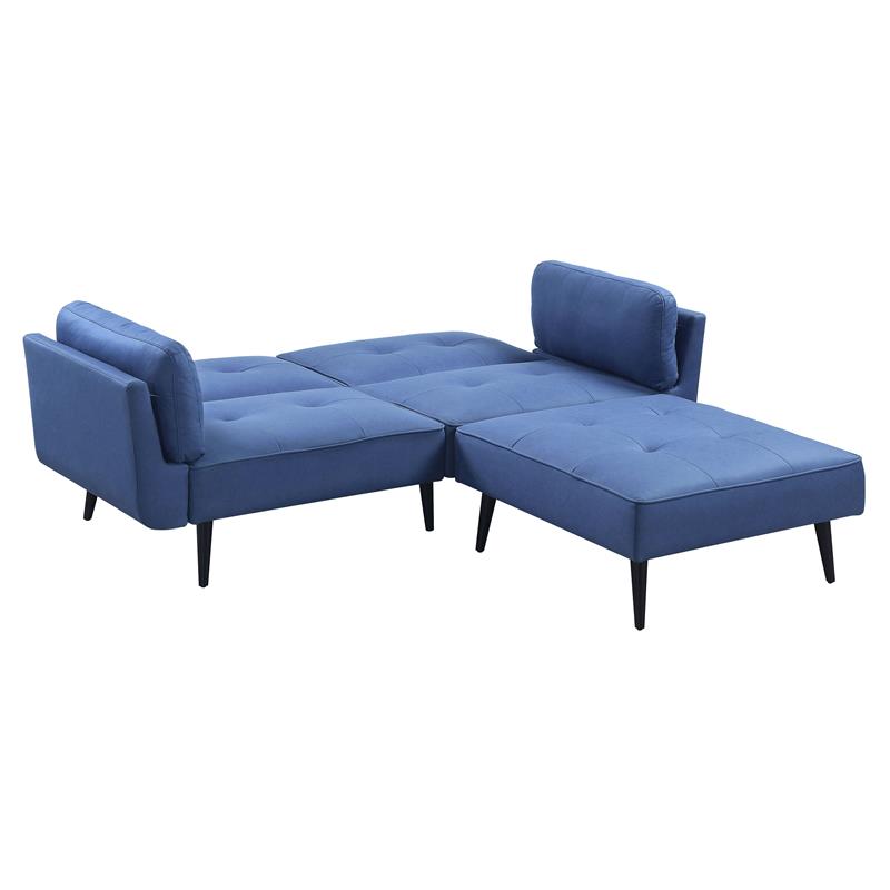 ACME Furniture Nafisa Fabric Upholstered Adjustable Sofa with Ottoman in Blue