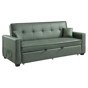 acme octavio upholstered adjustable sofa with 2 pillows in green fabric