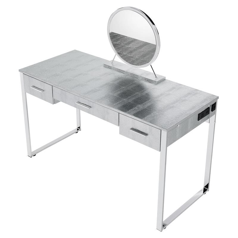 ACME Myles Vanity Set with USB Port in Antique White and Chrome Metal