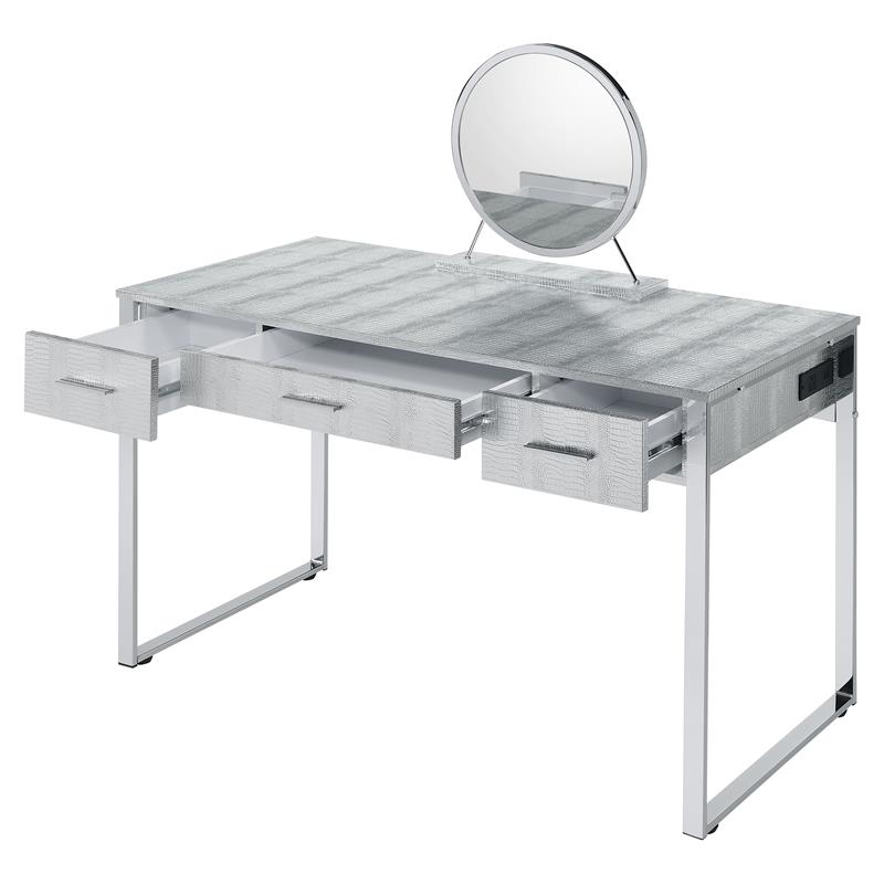 ACME Myles Vanity Set with USB Port in Antique White and Chrome Metal