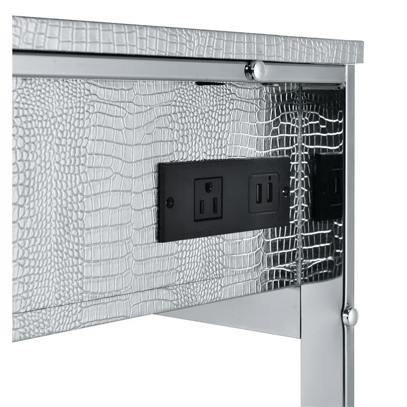 ACME Myles Vanity Set with USB Port in Antique White and Chrome Metal