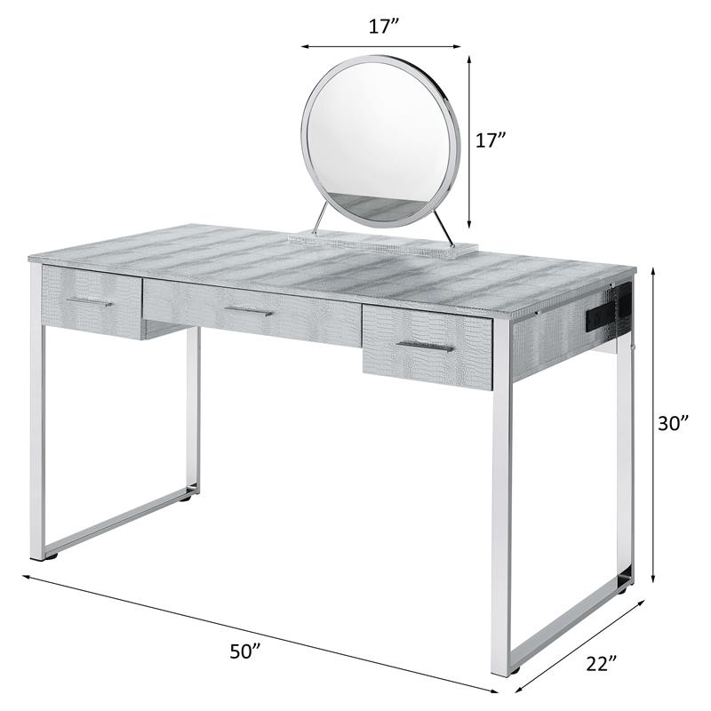 ACME Myles Vanity Set with USB Port in Antique White and Chrome Metal