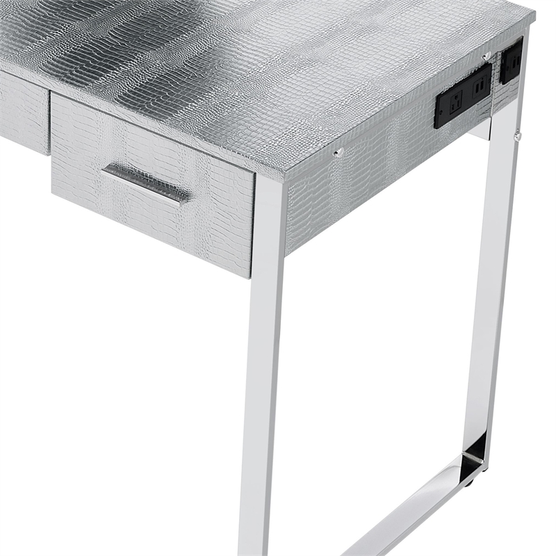 ACME Myles Vanity Set with USB Port in Antique White and Chrome Metal