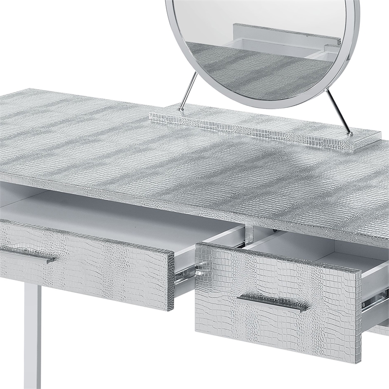 ACME Myles Vanity Set with USB Port in Antique White and Chrome Metal