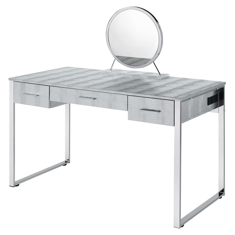 ACME Myles Vanity Set with USB Port in Antique White and Chrome Metal