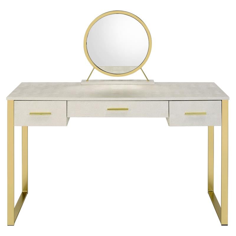 ACME Myles Vanity Set with USB Port in Antique White and Champagne Metal