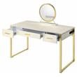 ACME Myles Vanity Set with USB Port in Antique White and Champagne Metal