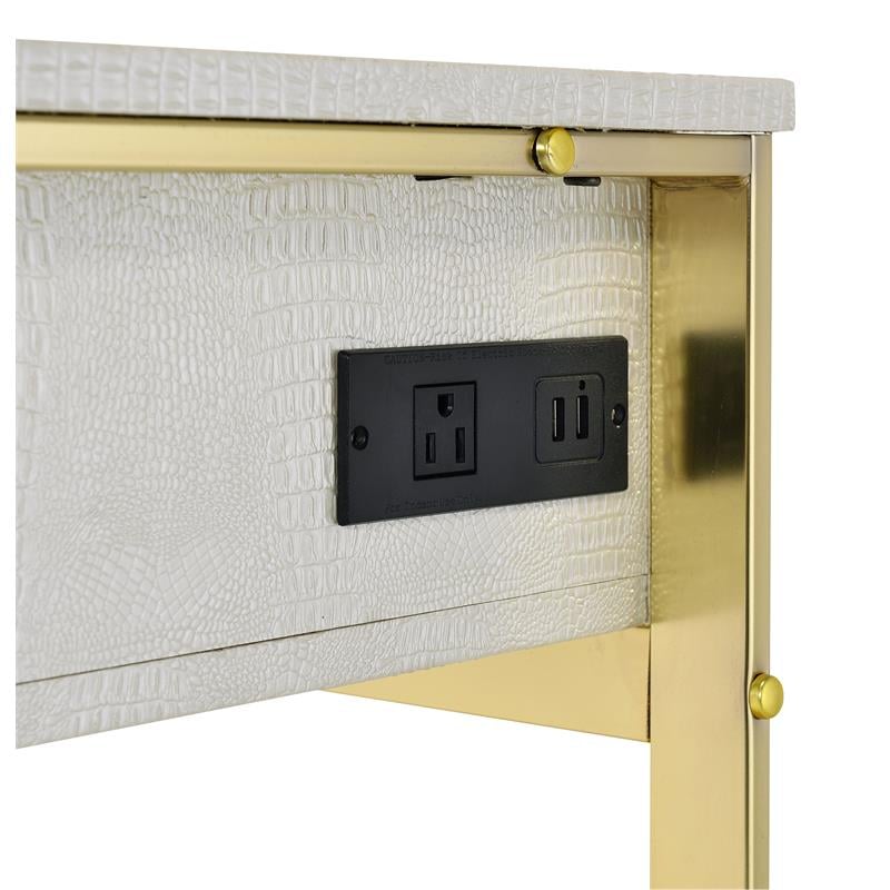 ACME Myles Vanity Set with USB Port in Antique White and Champagne Metal