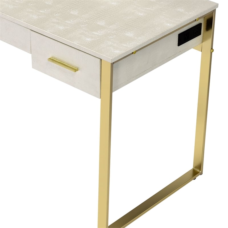 ACME Myles Vanity Set with USB Port in Antique White and Champagne Metal