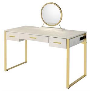acme myles vanity set with usb port in antique white and champagne metal