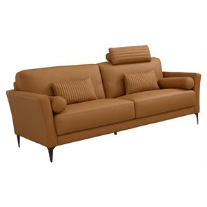acme tussio upholstery sofa with 5 pillows in saddle tan leather