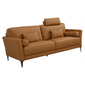 acme tussio upholstery loveseat with 5 pillows in saddle tan leather