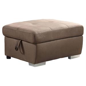 acme acoose upholstery ottoman with hidden storage in brown fabric