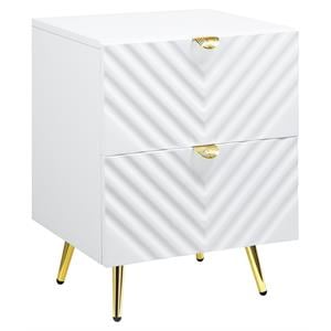 ACME Gaines Wooden Nightstand with 2-Drawer in White High Gloss