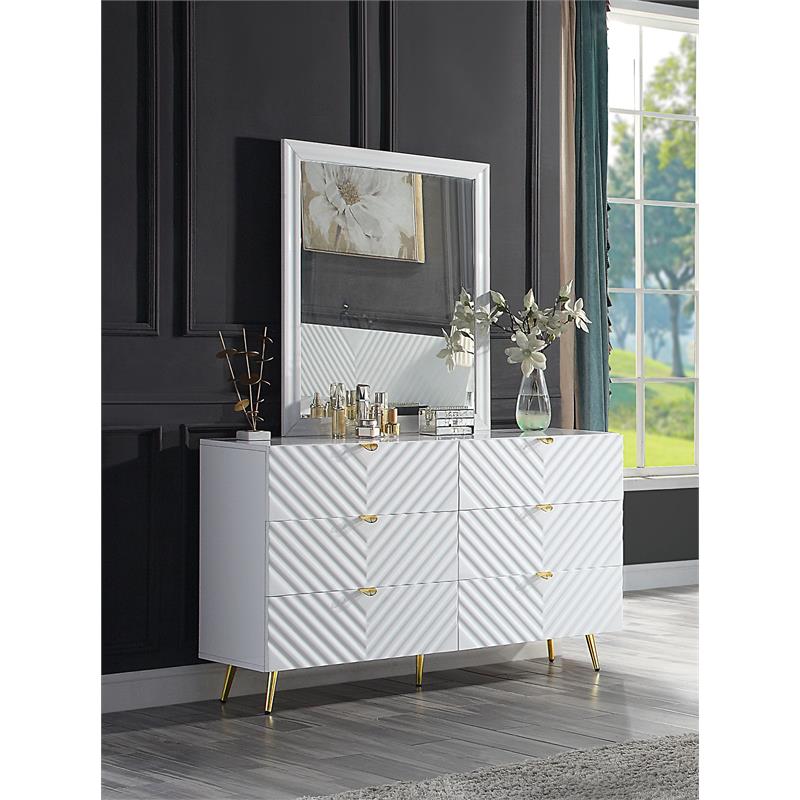 ACME Gaines Rectangle Wooden Frame Mirror in White High Gloss