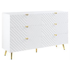 acme gaines wooden dresser with 6-drawer in white high gloss