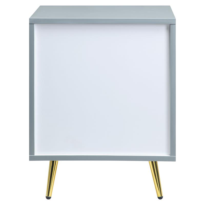 ACME Gaines Wooden Nightstand with 2-Drawer in Gray High Gloss