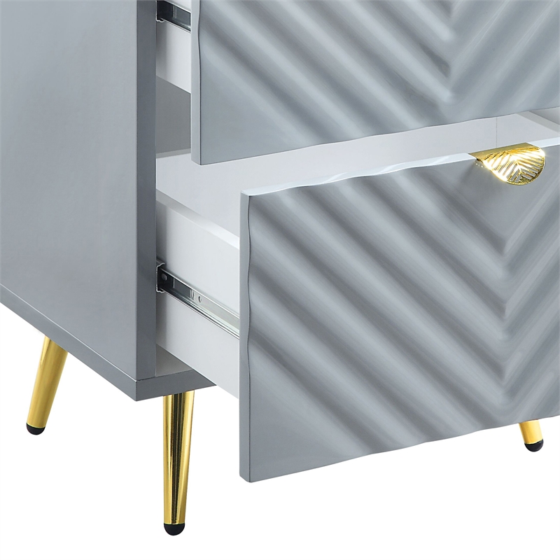 ACME Gaines Wooden Nightstand with 2-Drawer in Gray High Gloss