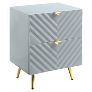 acme gaines wooden nightstand with 2-drawer in gray high gloss