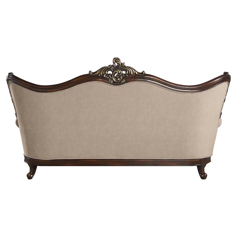 ACME Ragnar Sofa with 7 Pillows in Light Brown Fabric and Cherry