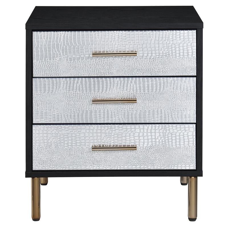 ACME Myles Wooden Storage Nightstand in Black and Silver and Gold