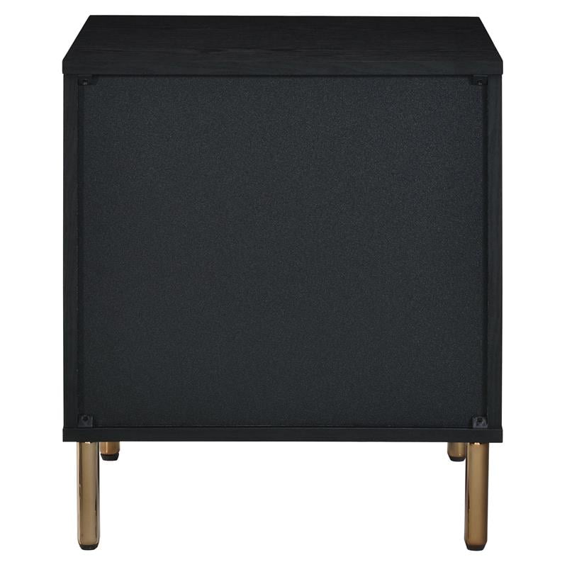 ACME Myles Wooden Storage Nightstand in Black and Silver and Gold