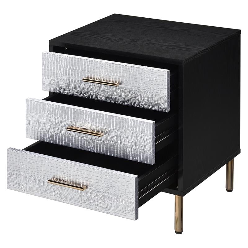 ACME Myles Wooden Storage Nightstand in Black and Silver and Gold