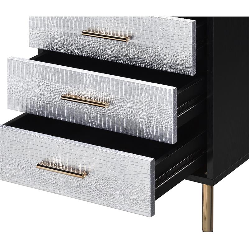 ACME Myles Wooden Storage Nightstand in Black and Silver and Gold
