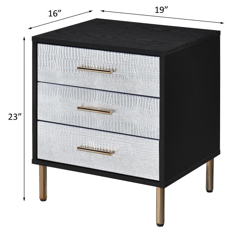 ACME Myles Wooden Storage Nightstand in Black and Silver and Gold