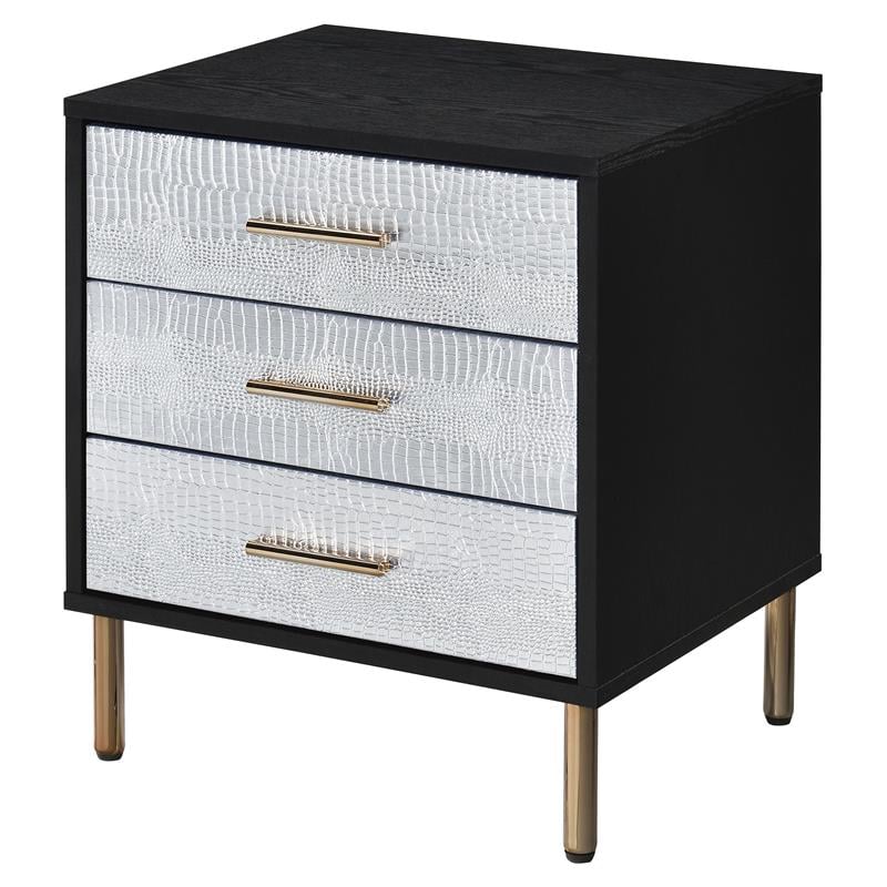 ACME Myles Wooden Storage Nightstand in Black and Silver and Gold
