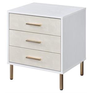 acme myles wooden storage nightstand in white and champagne and gold