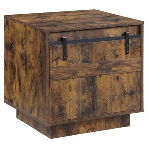acme bellarosa wooden rectangular storage end table in rustic oak