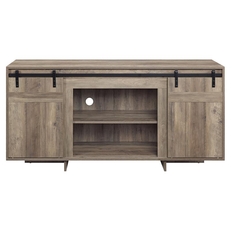 ACME Bellarosa Wooden Storage TV Stand with Barn Door in Rustic Oak