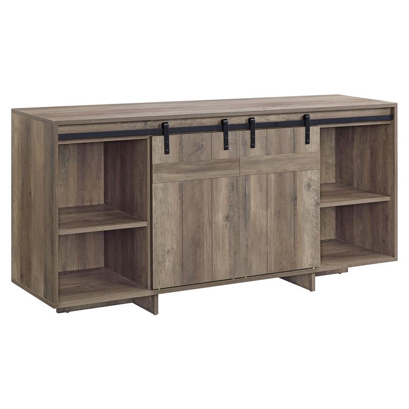 ACME Bellarosa Wooden Storage TV Stand with Barn Door in Rustic Oak