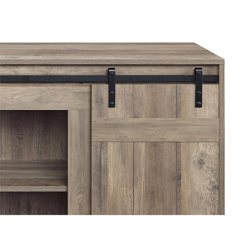 ACME Bellarosa Wooden Storage TV Stand with Barn Door in Rustic Oak