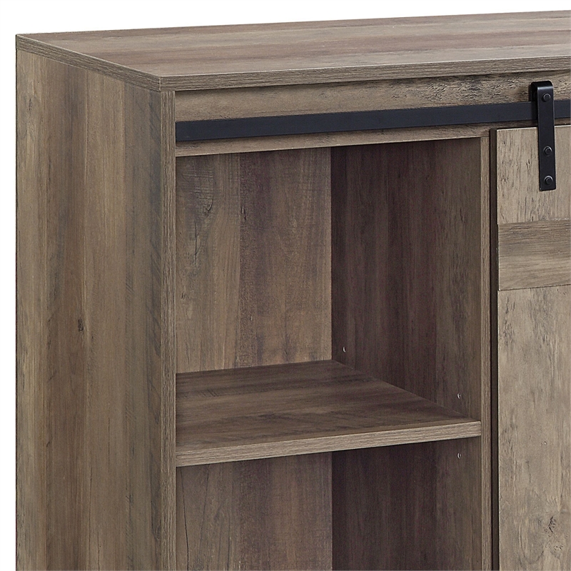 ACME Bellarosa Wooden Storage TV Stand with Barn Door in Rustic Oak