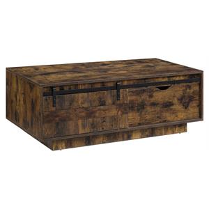 acme bellarosa wooden rectangular storage coffee table in rustic oak