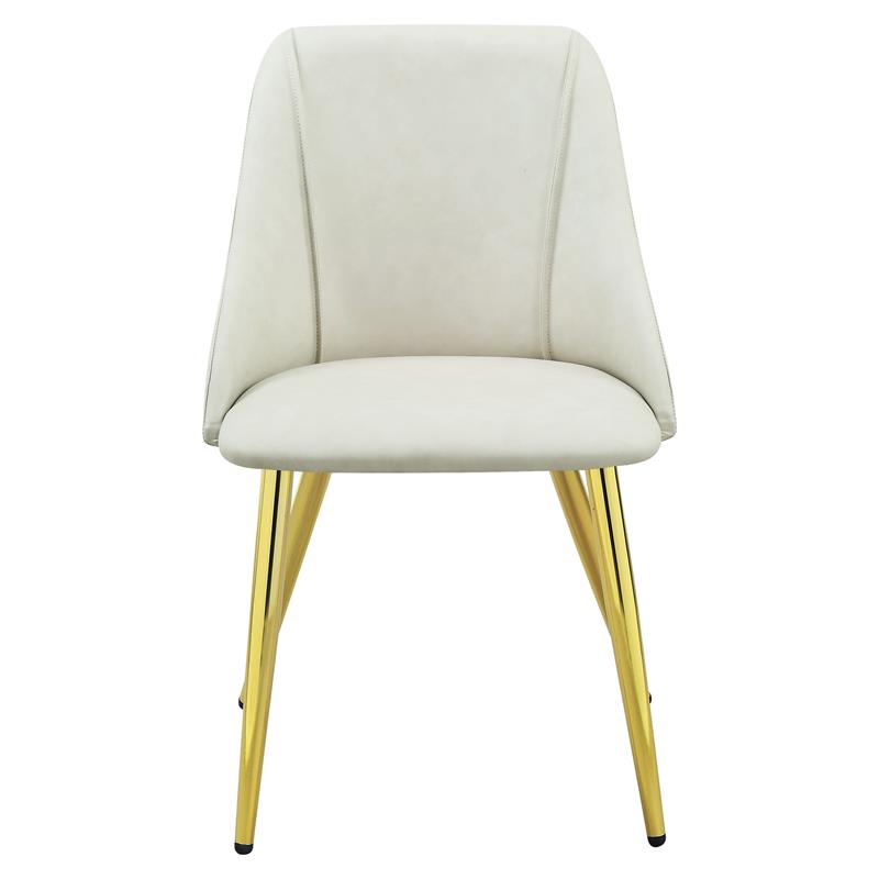 ACME Gaines Upholstery Side Chair in White Polyurethane and Gold (Set of 2)