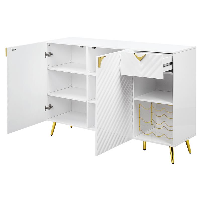 ACME Gaines Wooden Storage Server with Wine Rack in White High Gloss