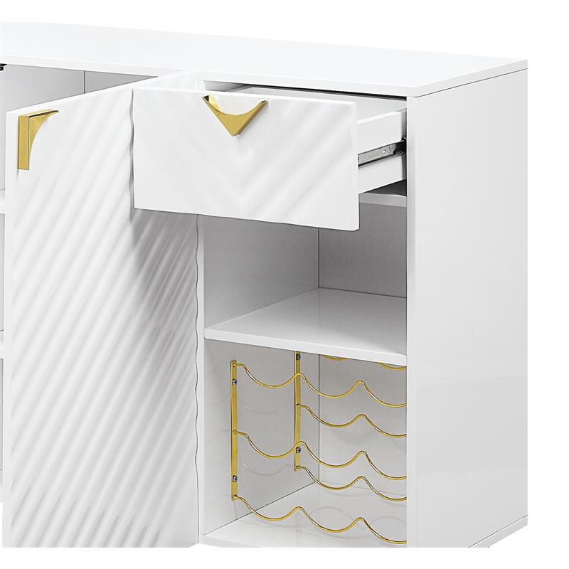 ACME Gaines Wooden Storage Server with Wine Rack in White High Gloss