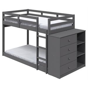 acme gaston twin over twin wooden bunk bed with storage cabinet in gray