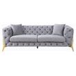 ACME Jelanea Velvet Tufted Upholstery Sofa with 2 Pillows in Gray and Gold