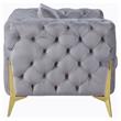 ACME Jelanea Velvet Tufted Upholstery Sofa with 2 Pillows in Gray and Gold