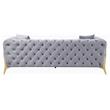 ACME Jelanea Velvet Tufted Upholstery Sofa with 2 Pillows in Gray and Gold