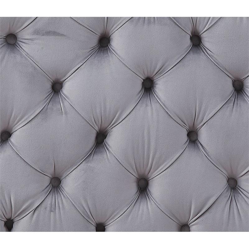 ACME Jelanea Velvet Tufted Upholstery Sofa with 2 Pillows in Gray and Gold