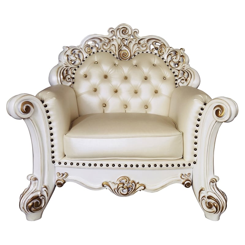ACME Vendome Chair with Pillow in Champagne Polyurethane and Antique Pearl Beige