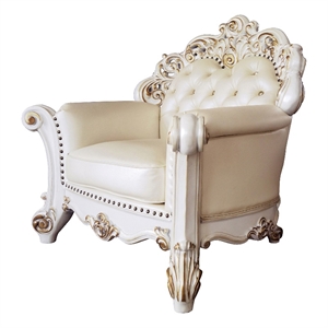 acme vendome chair with pillow in champagne polyurethane and antique pearl beige