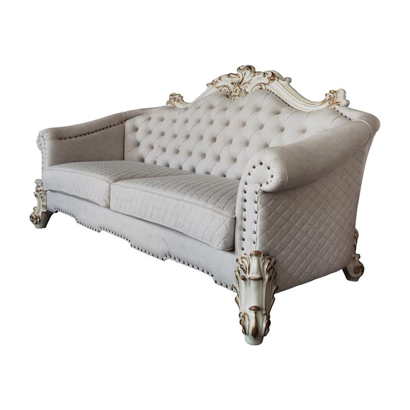 ACME Vendome II Sofa with 6 Pillows in Two Tone Ivory Fabric and Antique Pearl