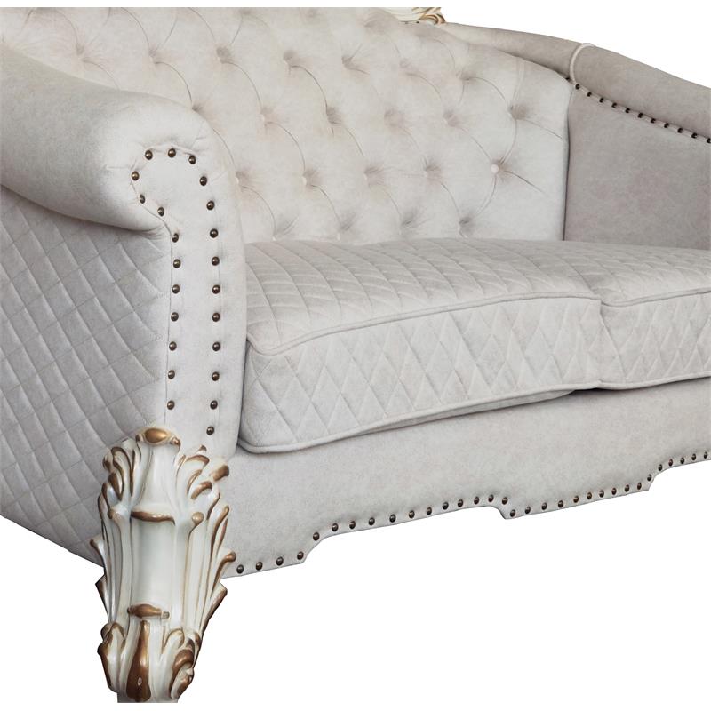 ACME Vendome II Loveseat with 4 Pillows in Ivory Fabric and Antique Pearl